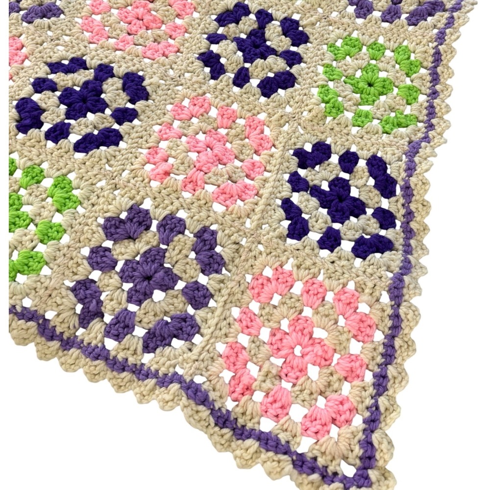 VTG Handknit Crochet Granny‎ Square Blanket Lap Throw Afghan Excellent 57x37